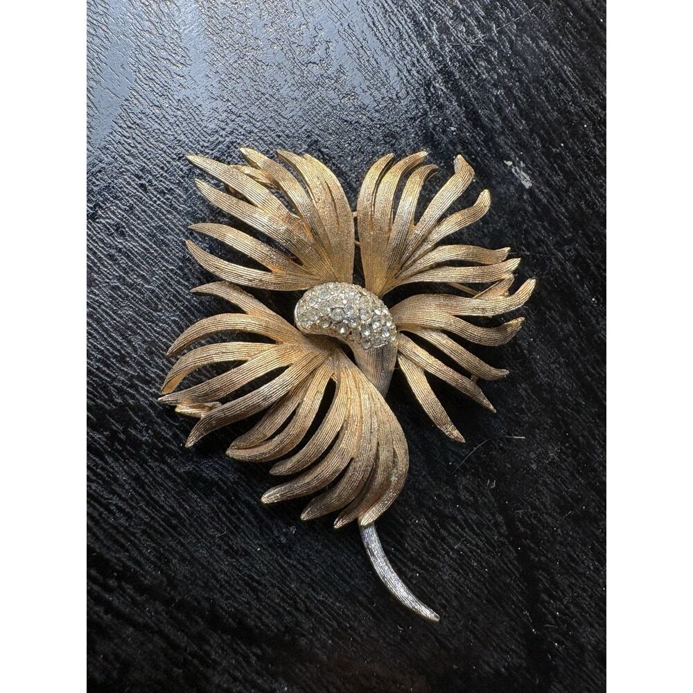MCM Coro Flower Brooch Signed Vintage Large Layered Textured Gold Pin 3D Brushed